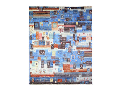 Blue 8'0" x 9'7" Tribal & Geometric Hand knotted Wool Rug - Sku: O074569