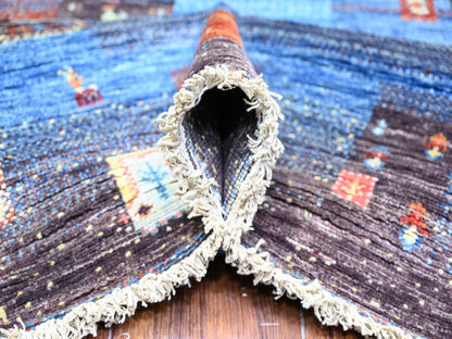 Blue 8'0" x 9'7" Tribal & Geometric Hand knotted Wool Rug - Sku: O074569