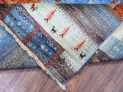 Blue 8'0" x 9'7" Tribal & Geometric Hand knotted Wool Rug - Sku: O074569