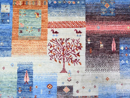 Blue 8'0" x 9'7" Tribal & Geometric Hand knotted Wool Rug - Sku: O074569