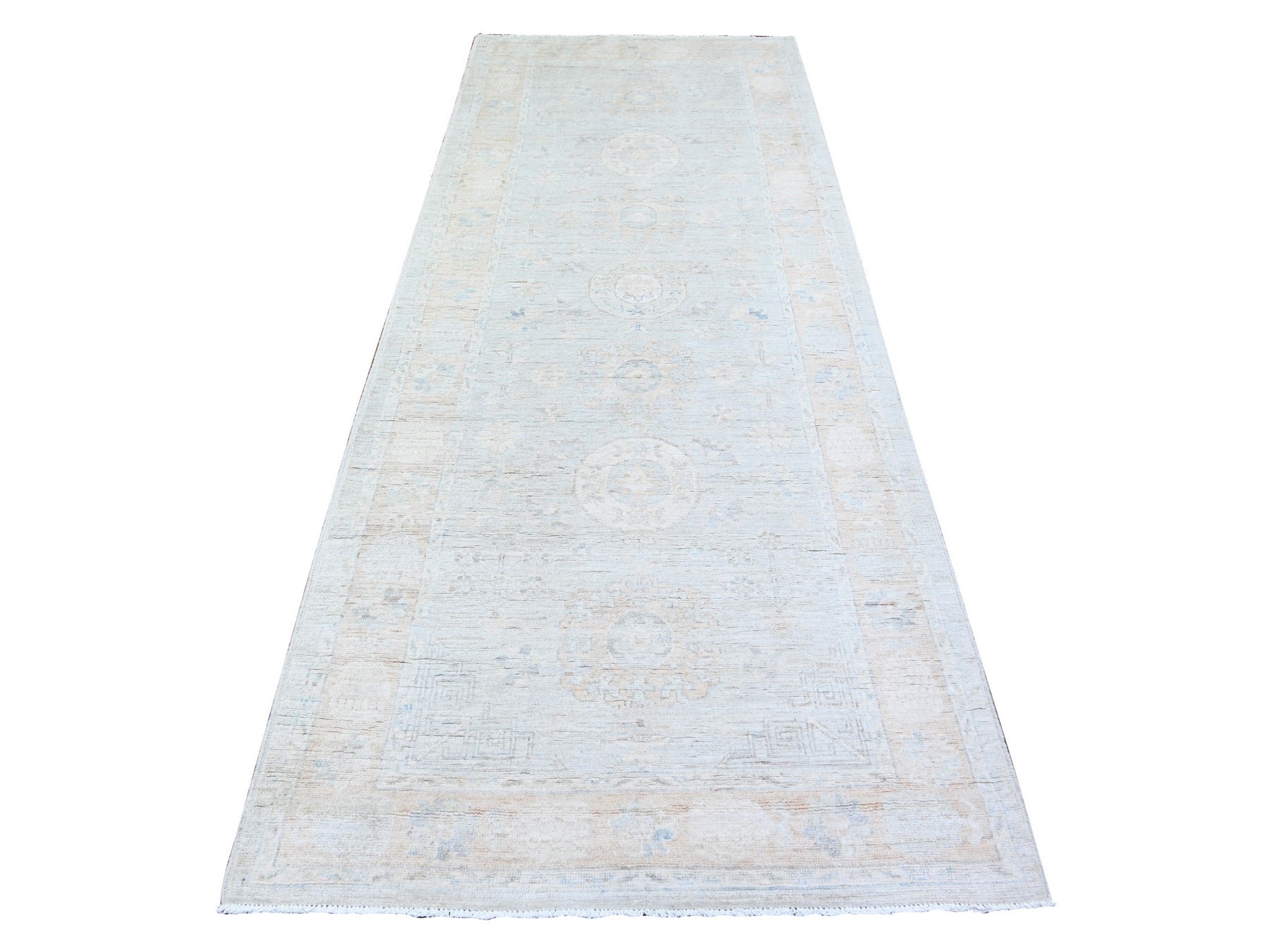 Peshawar Oushak hand-knotted wool runner in Gray & Cinereous Gray, 3'9" x 9'7" — SKU O074576