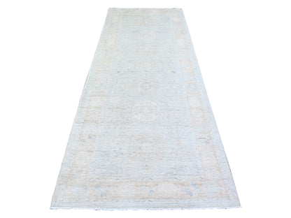 Peshawar Oushak hand-knotted wool runner in Gray & Cinereous Gray, 3'9" x 9'7" — SKU O074576
