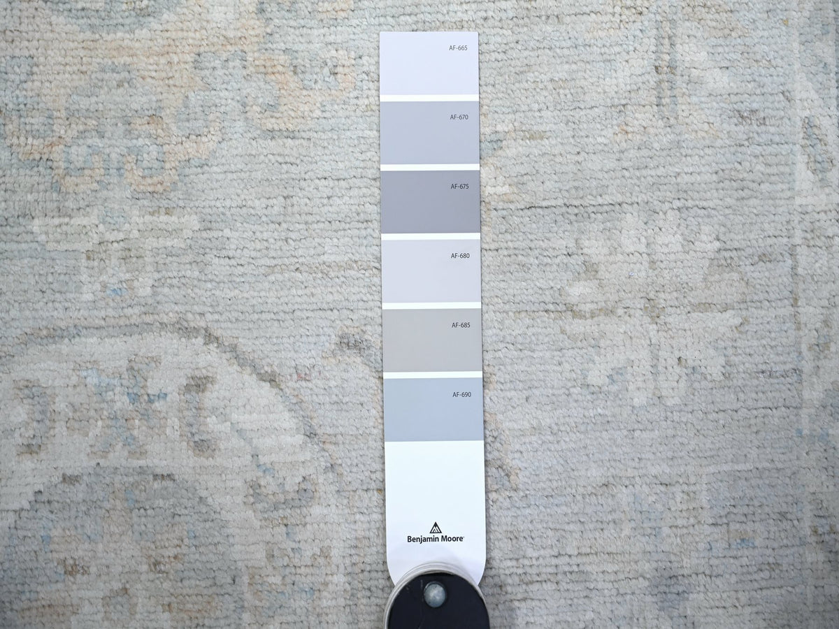 Peshawar Oushak hand-knotted wool runner in Gray & Cinereous Gray, 3'9" x 9'7" — SKU O074576 (view 3)