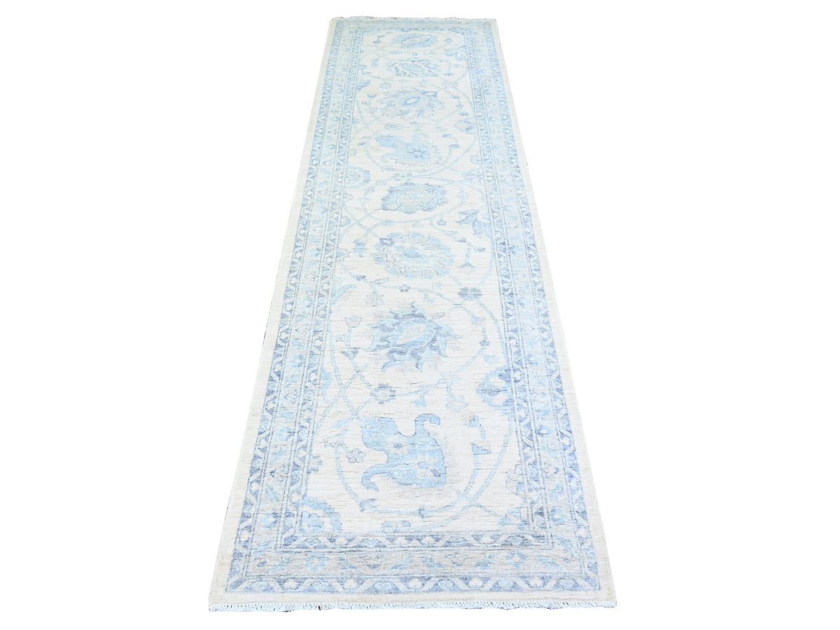 Peshawar Oushak hand-knotted wool runner in Ivory & Silver Chalice, 2'10" x 9'7" — SKU O074582