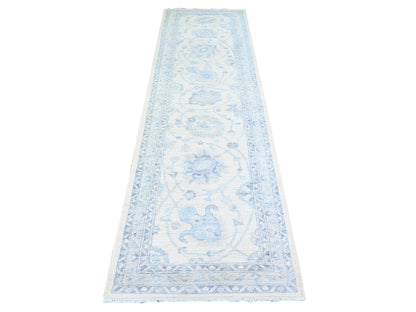 Peshawar Oushak hand-knotted wool runner in Ivory & Silver Chalice, 2'10" x 9'7" — SKU O074582