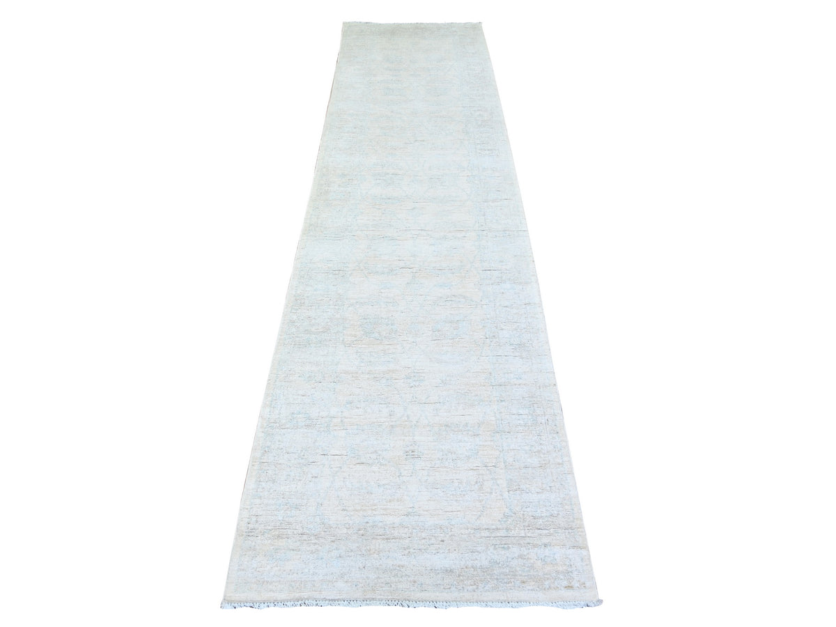 Peshawar Oushak hand-knotted wool runner in Ivory & Silver, 2'8" x 10'8" — SKU O074583
