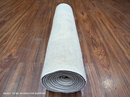 Peshawar Oushak hand-knotted wool runner in Ivory & Silver, 2'8" x 10'8" — SKU O074583 (view 4)