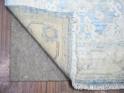 Blue 2'6" x 16'2" Oushak And Peshawar Hand knotted Wool Rug - Sku: O074584