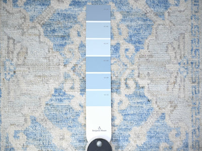 Blue 2'6" x 16'2" Oushak And Peshawar Hand knotted Wool Rug - Sku: O074584
