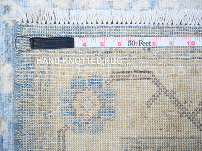 Blue 2'6" x 16'2" Oushak And Peshawar Hand knotted Wool Rug - Sku: O074584