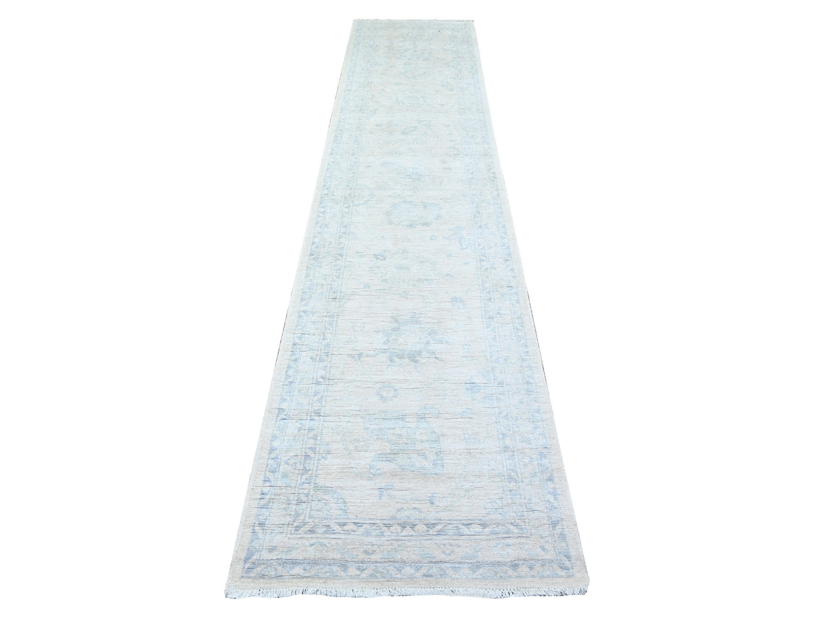Peshawar Oushak hand-knotted wool runner in Ivory & Gentle Gray, 2'7" x 11'9" — SKU O074586