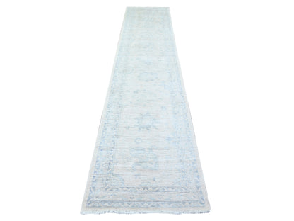 Peshawar Oushak hand-knotted wool runner in Ivory & Gentle Gray, 2'7" x 11'9" — SKU O074586