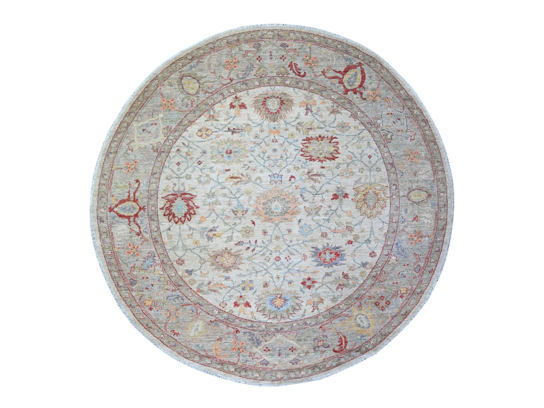 Mahal Oushak hand-knotted wool rug in Ivory & Gray, 7'10" x 7'11" — SKU O074596