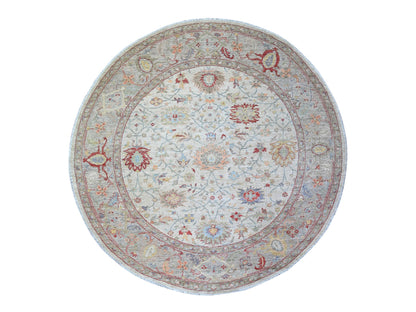 Mahal Oushak hand-knotted wool rug in Ivory & Gray, 7'10" x 7'11" — SKU O074596