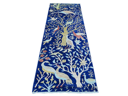 Blue 2'10" x 7'10" Oushak And Peshawar Hand knotted Wool Rug - Sku: O074598