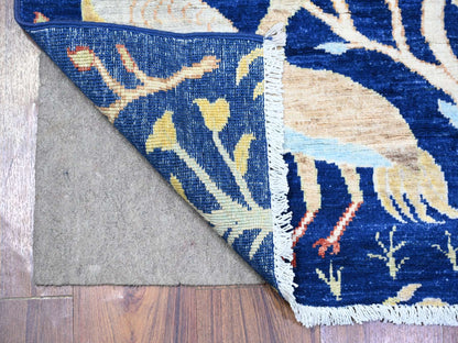 Blue 2'10" x 7'10" Oushak And Peshawar Hand knotted Wool Rug - Sku: O074598