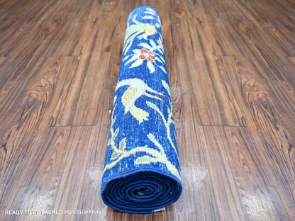 Blue 2'10" x 7'10" Oushak And Peshawar Hand knotted Wool Rug - Sku: O074598
