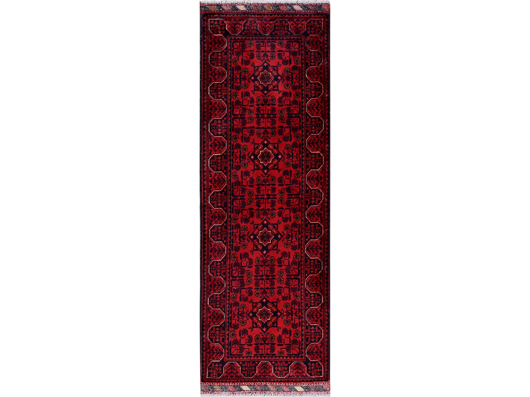 Tribal & Geometric hand-knotted wool runner in Red, 1'9" x 4'11" — SKU O0745