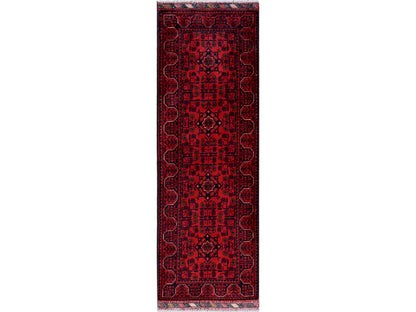 Tribal & Geometric hand-knotted wool runner in Red, 1'9" x 4'11" — SKU O0745