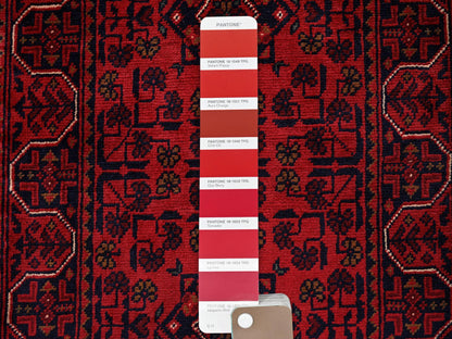 Tribal & Geometric hand-knotted wool runner in Red, 1'9" x 4'11" — SKU O0745 (view 4)