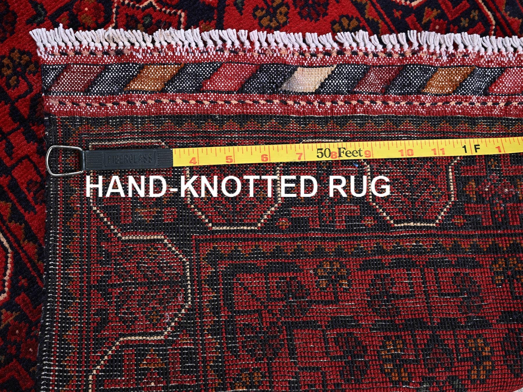 Tribal & Geometric hand-knotted wool runner in Red, 1'9" x 4'11" — SKU O0745 (view 7)