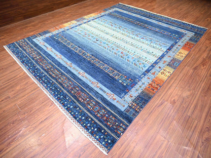 Blue 8'11" x 11'11" Tribal & Geometric Hand knotted Wool Rug - Sku: O074601