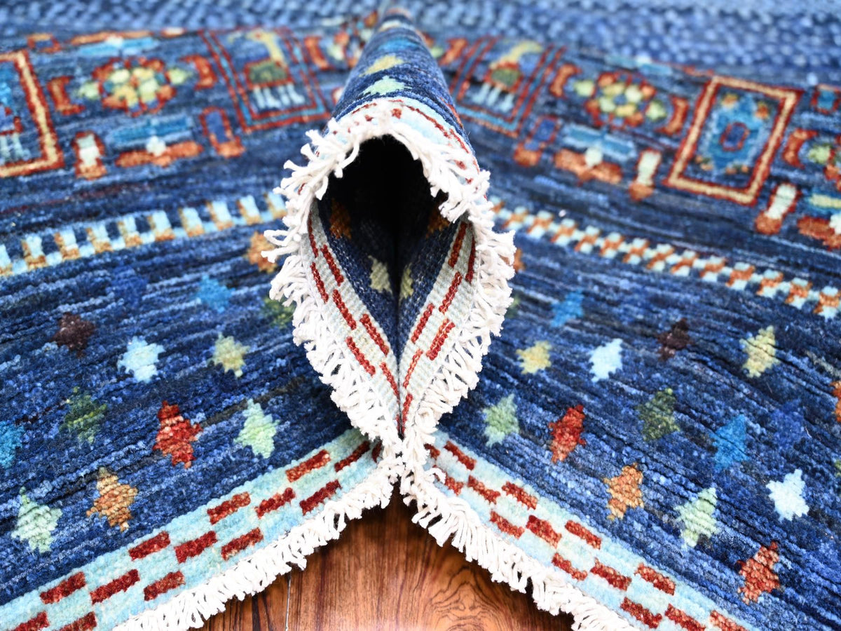 Gabbeh Tribal & Geometric hand-knotted wool rug in Blue, 8'11" x 11'11" — SKU O074601 (view 5)