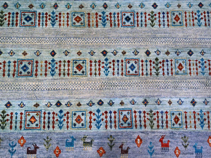 Blue 8'11" x 11'11" Tribal & Geometric Hand knotted Wool Rug - Sku: O074601