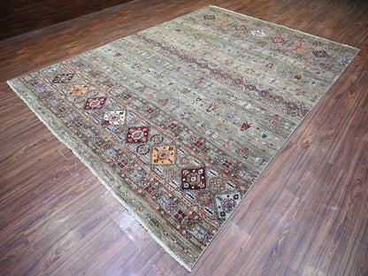 Grey 8'6" x 11'8" Tribal Hand knotted Wool Rug - Sku: O074621