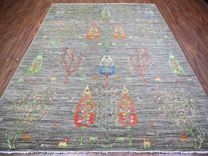 Grey 7'11" x 9'5" Transitional Hand knotted Wool Rug - Sku: O074644