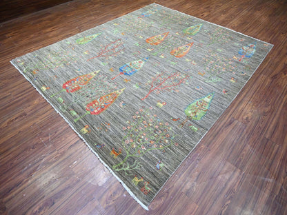 Grey 7'11" x 9'5" Transitional Hand knotted Wool Rug - Sku: O074644