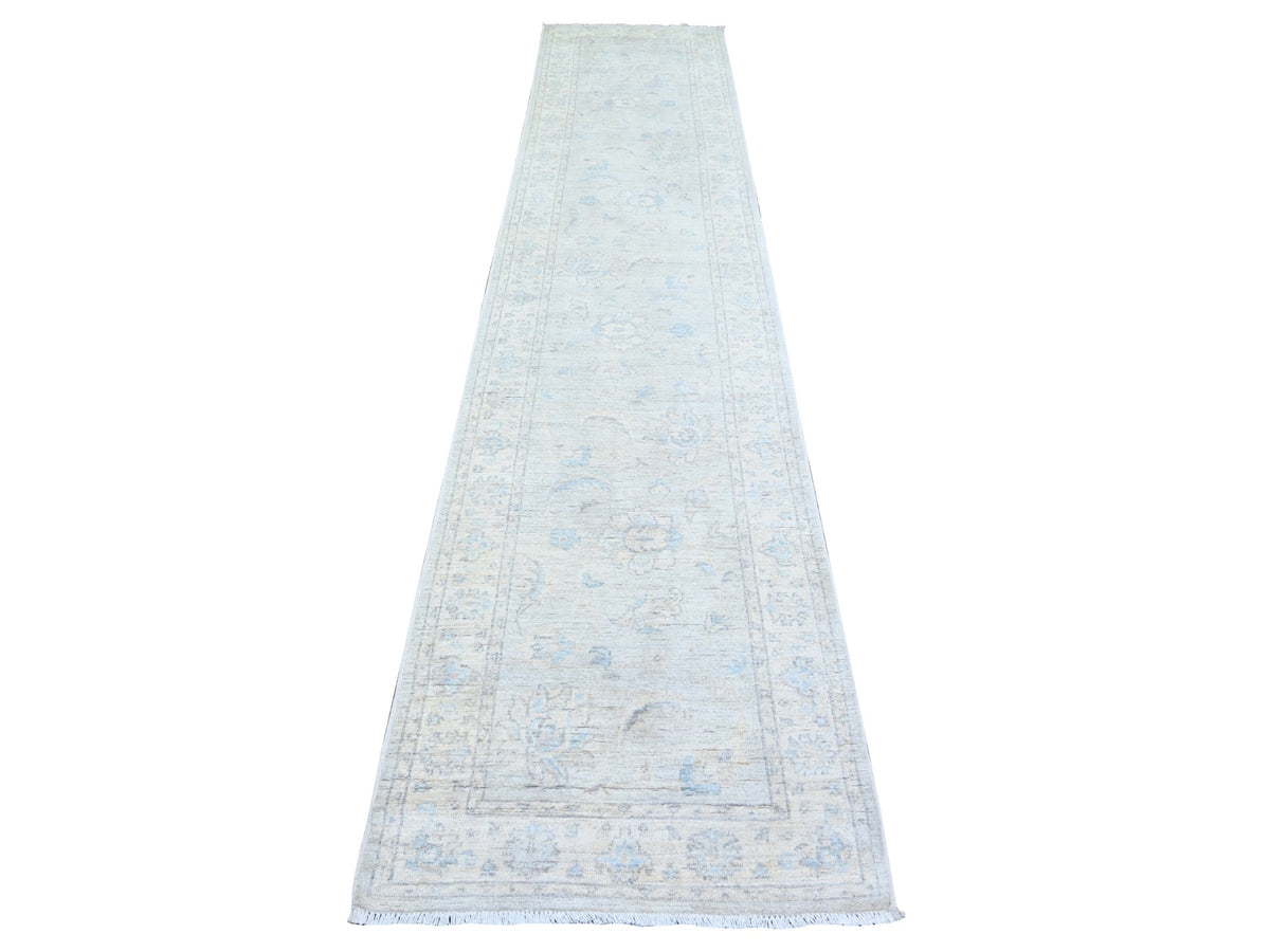 Peshawar Oushak hand-knotted wool runner in Gray & Ivory, 2'6" x 12'2" — SKU O074647
