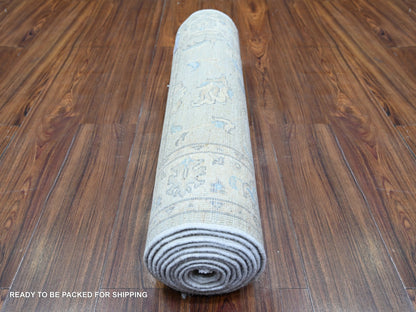 Grey 2'6" x 12'2" Oushak And Peshawar Hand knotted Wool Rug - Sku: O074647