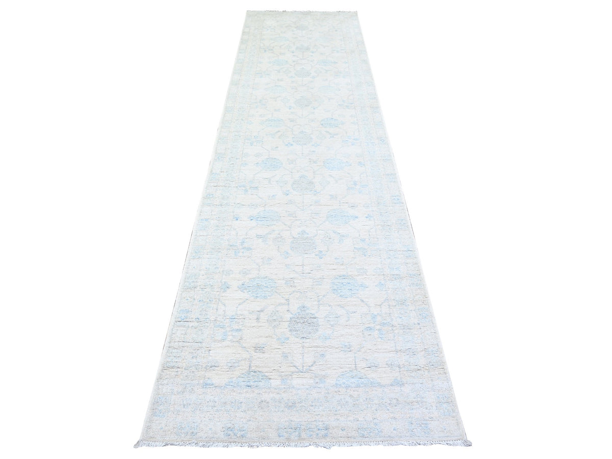 Peshawar Oushak hand-knotted wool runner in Ivory, 3'1" x 11'7" — SKU O074649