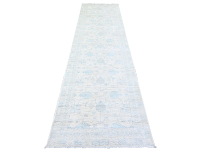 Peshawar Oushak hand-knotted wool runner in Ivory, 3'1" x 11'7" — SKU O074649