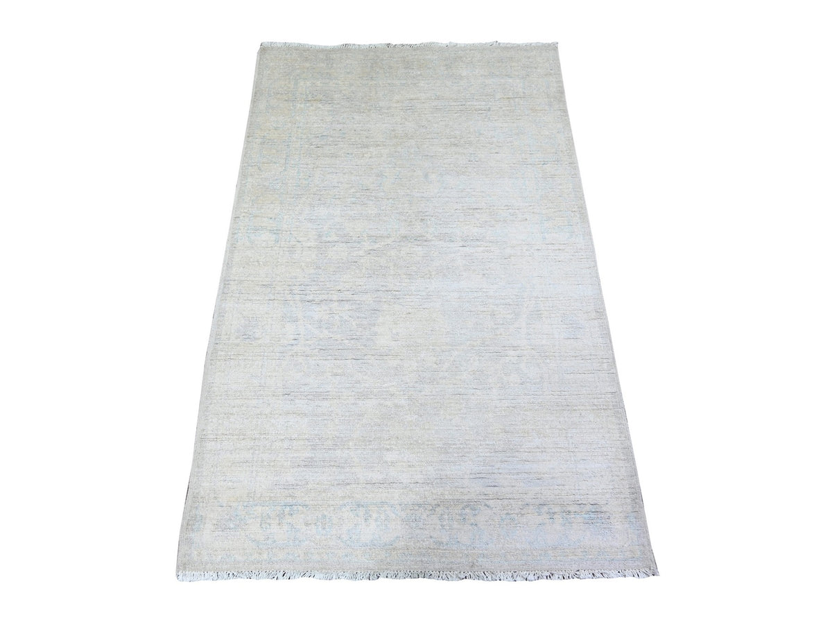 Peshawar Oushak hand-knotted wool rug in Ivory & Blue, 3' x 4'10" — SKU O074651