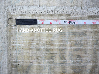 Peshawar Oushak hand-knotted wool rug in Ivory & Blue, 3' x 4'10" — SKU O074651 (view 6)