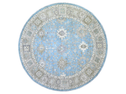 Blue 7'10" x 8'0" Oushak And Peshawar Hand knotted Wool Rug - Sku: O074681