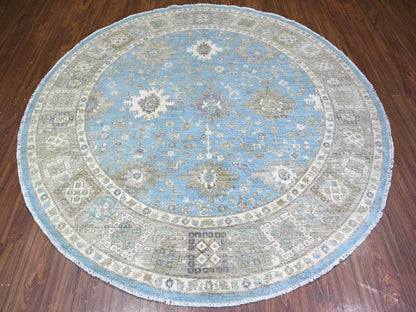 Blue 7'10" x 8'0" Oushak And Peshawar Hand knotted Wool Rug - Sku: O074681