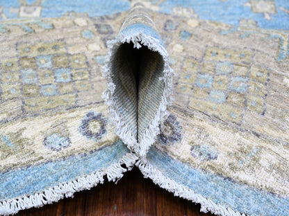 Blue 7'10" x 8'0" Oushak And Peshawar Hand knotted Wool Rug - Sku: O074681