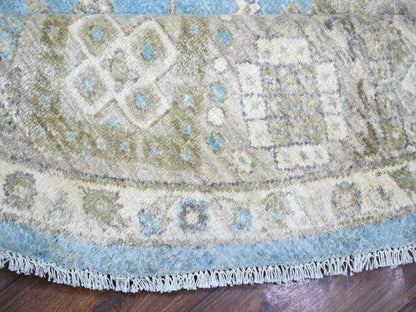 Blue 7'10" x 8'0" Oushak And Peshawar Hand knotted Wool Rug - Sku: O074681