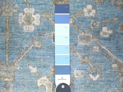 Blue 7'10" x 8'0" Oushak And Peshawar Hand knotted Wool Rug - Sku: O074681