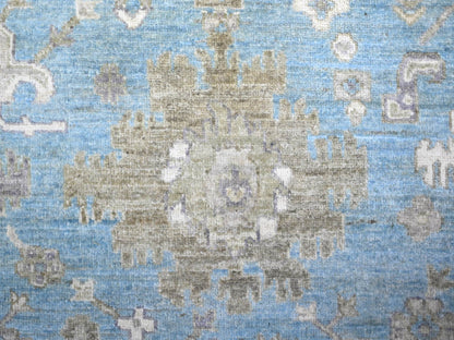 Blue 7'10" x 8'0" Oushak And Peshawar Hand knotted Wool Rug - Sku: O074681