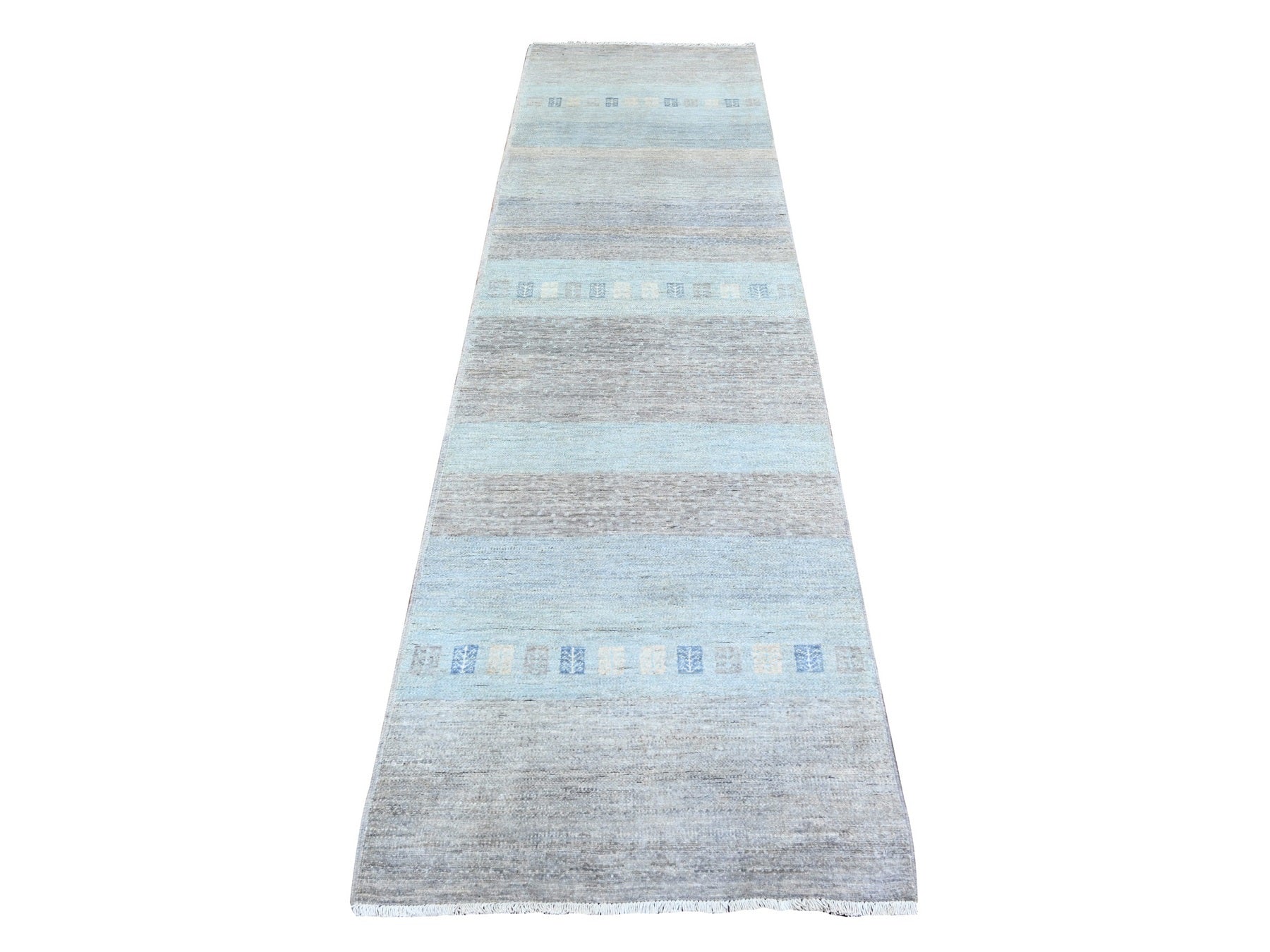 Gabbeh Tribal & Geometric hand-knotted wool runner in Gray, 2'8" x 9'5" — SKU O074688
