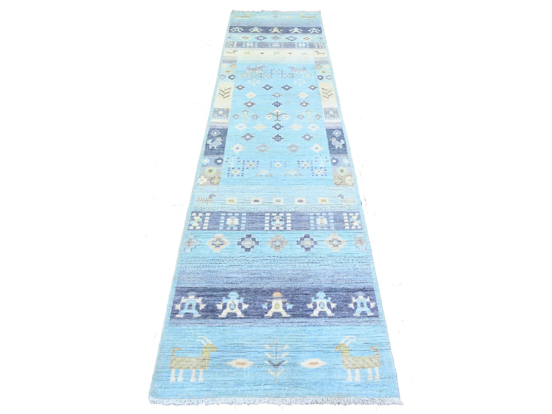 Blue 2'8" x 10'11" Tribal Hand knotted Wool Rug - Sku: O074690