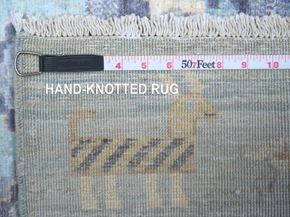 Blue 2'8" x 10'11" Tribal & Geometric Hand knotted Wool Rug - Sku: O074690