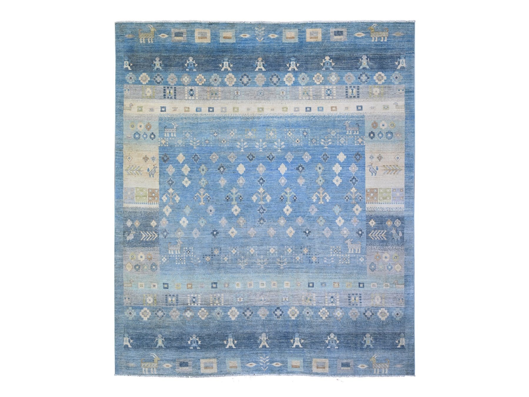 Gabbeh Tribal & Geometric hand-knotted wool rug in Blue & Light Blue, 8'2" x 9'7" — SKU O074691