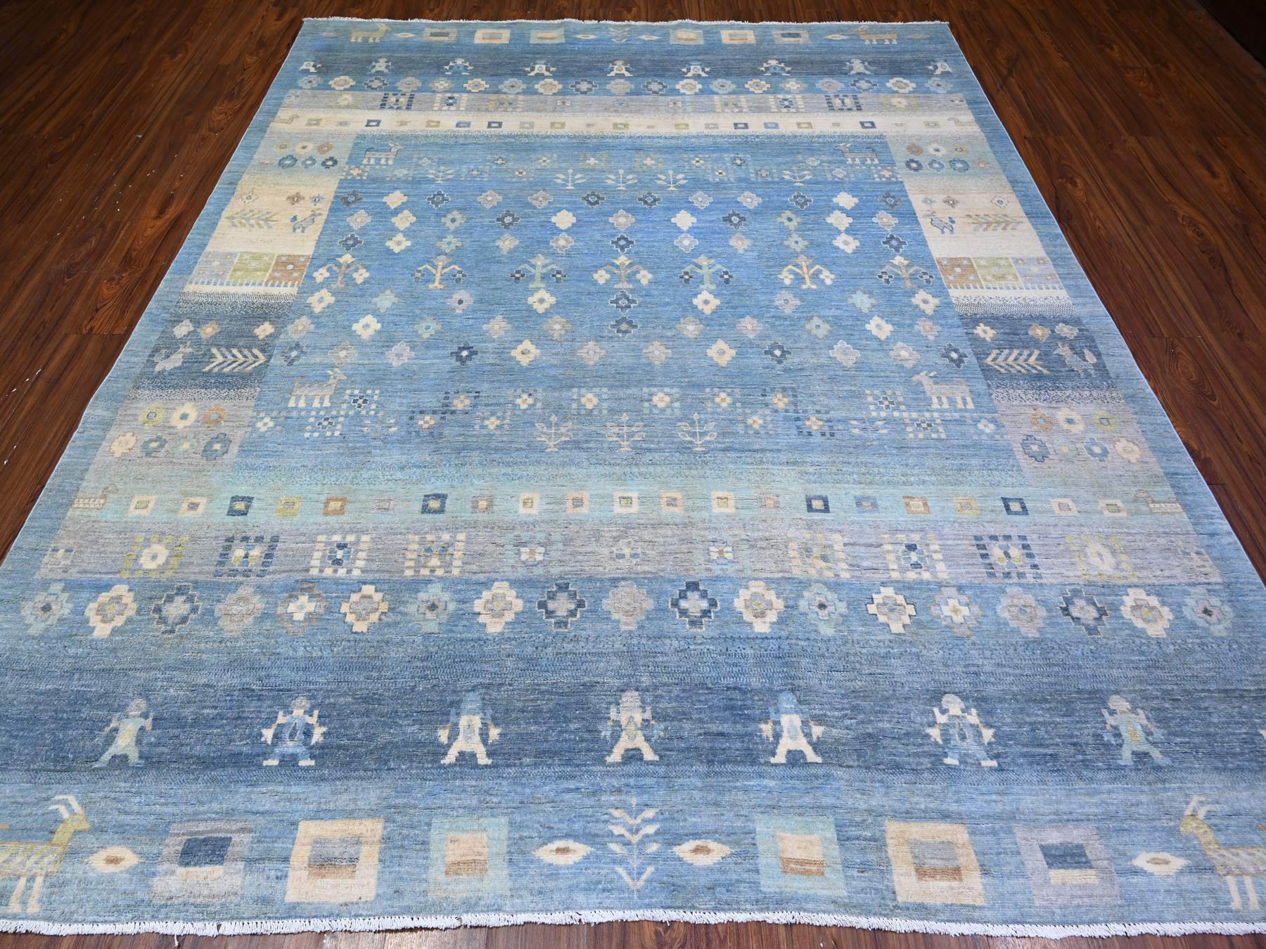 Gabbeh Tribal & Geometric hand-knotted wool rug in Blue & Light Blue, 8'2" x 9'7" — SKU O074691 (view 2)