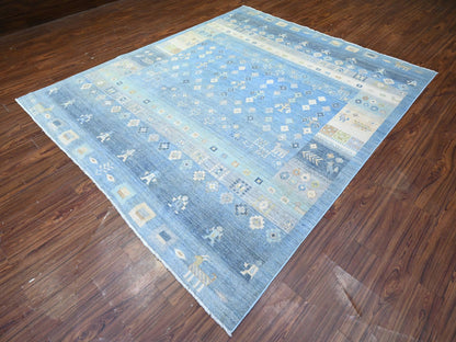 Blue 8'2" x 9'7" Tribal & Geometric Hand knotted Wool Rug - Sku: O074691