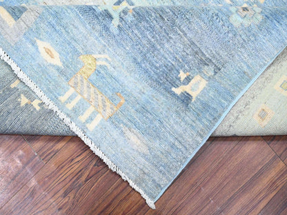 Blue 8'2" x 9'7" Tribal & Geometric Hand knotted Wool Rug - Sku: O074691